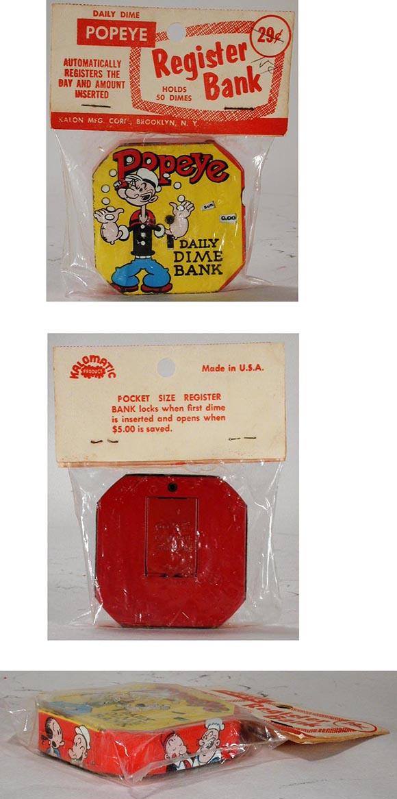 1956 Kalon Mfg., Popeye Daily Dime Register Bank, Sealed in (Red) Original Bag